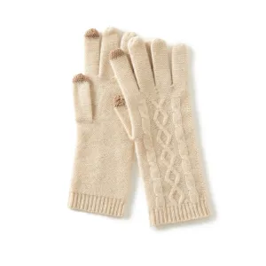 Cashmere Cable Knit Gloves Cashmere Touchscreen Gloves Ribbed Cuffs