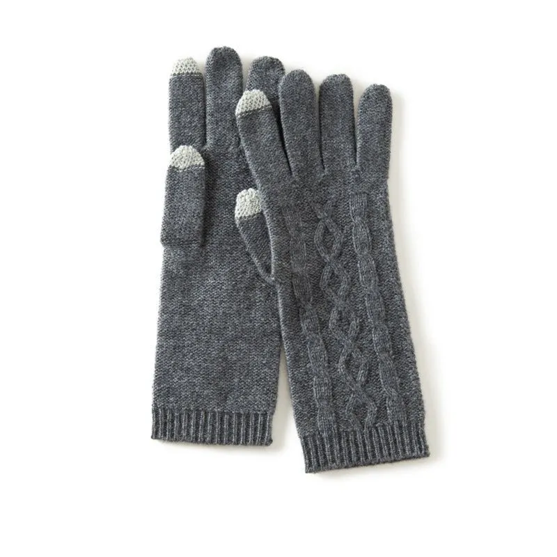 Cashmere Cable Knit Gloves Cashmere Touchscreen Gloves Ribbed Cuffs