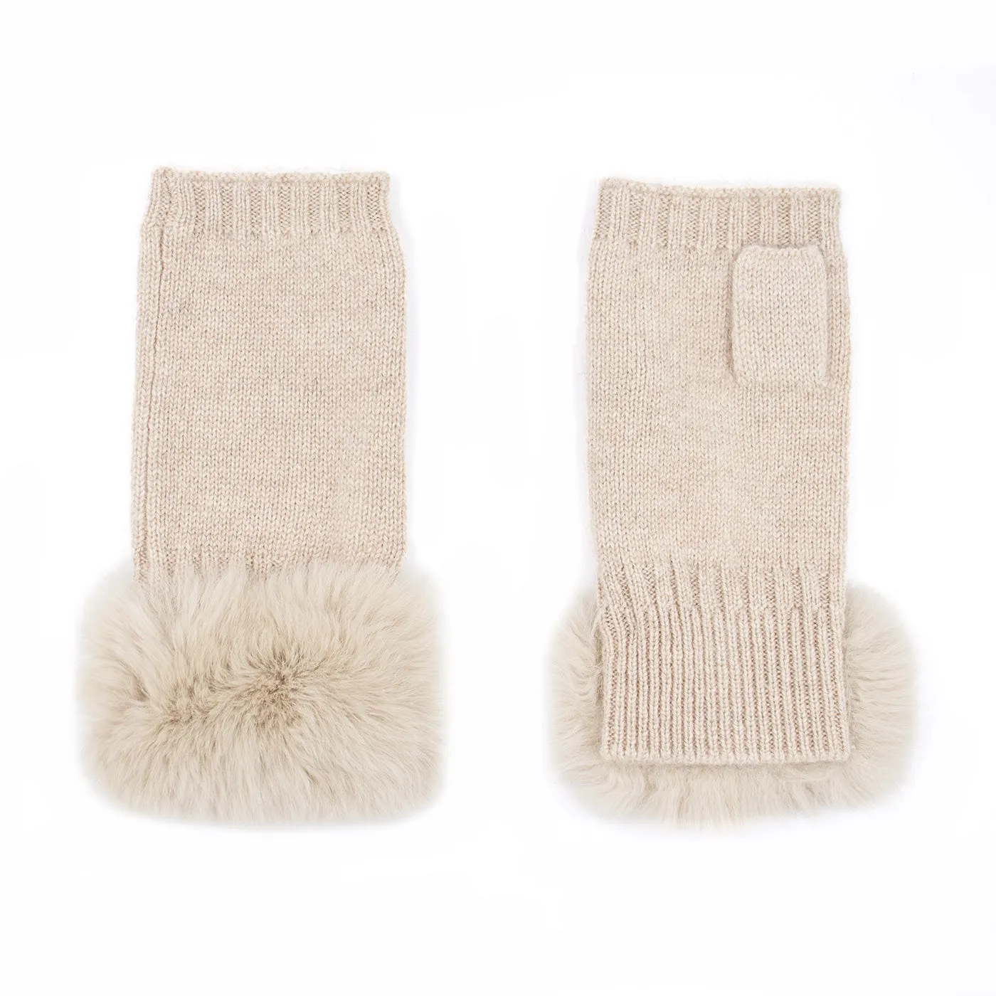 Cashmere Fingerless Gloves with Rex Trim
