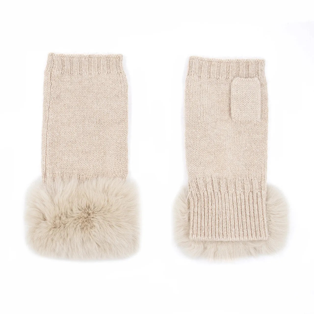 Cashmere Fingerless Gloves with Rex Trim