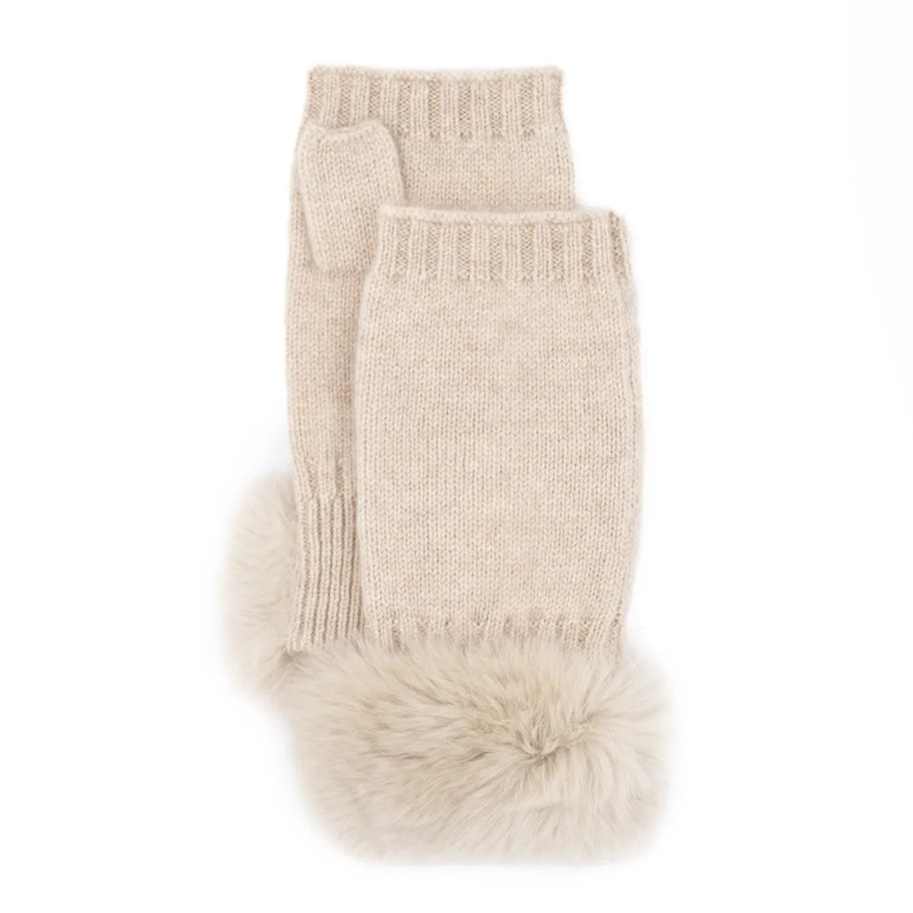 Cashmere Fingerless Gloves with Rex Trim