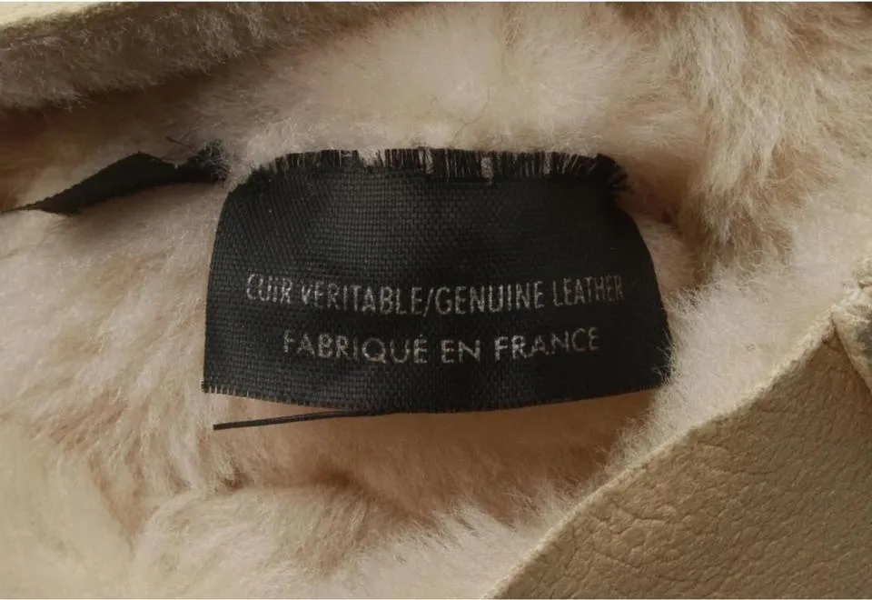 Chanel Real Leather Beige Quilted CC Logo Faux Shearling Mitten Gloves 861101