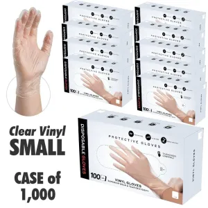 Clear Vinyl Disposable Gloves - SMALL / Clear Color / 100 per Box / Case of 10 Boxes = 1,000 Gloves