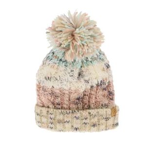 Colourful Ladies Chunky Knit Bobble Hat Fleece Lined (Cream)