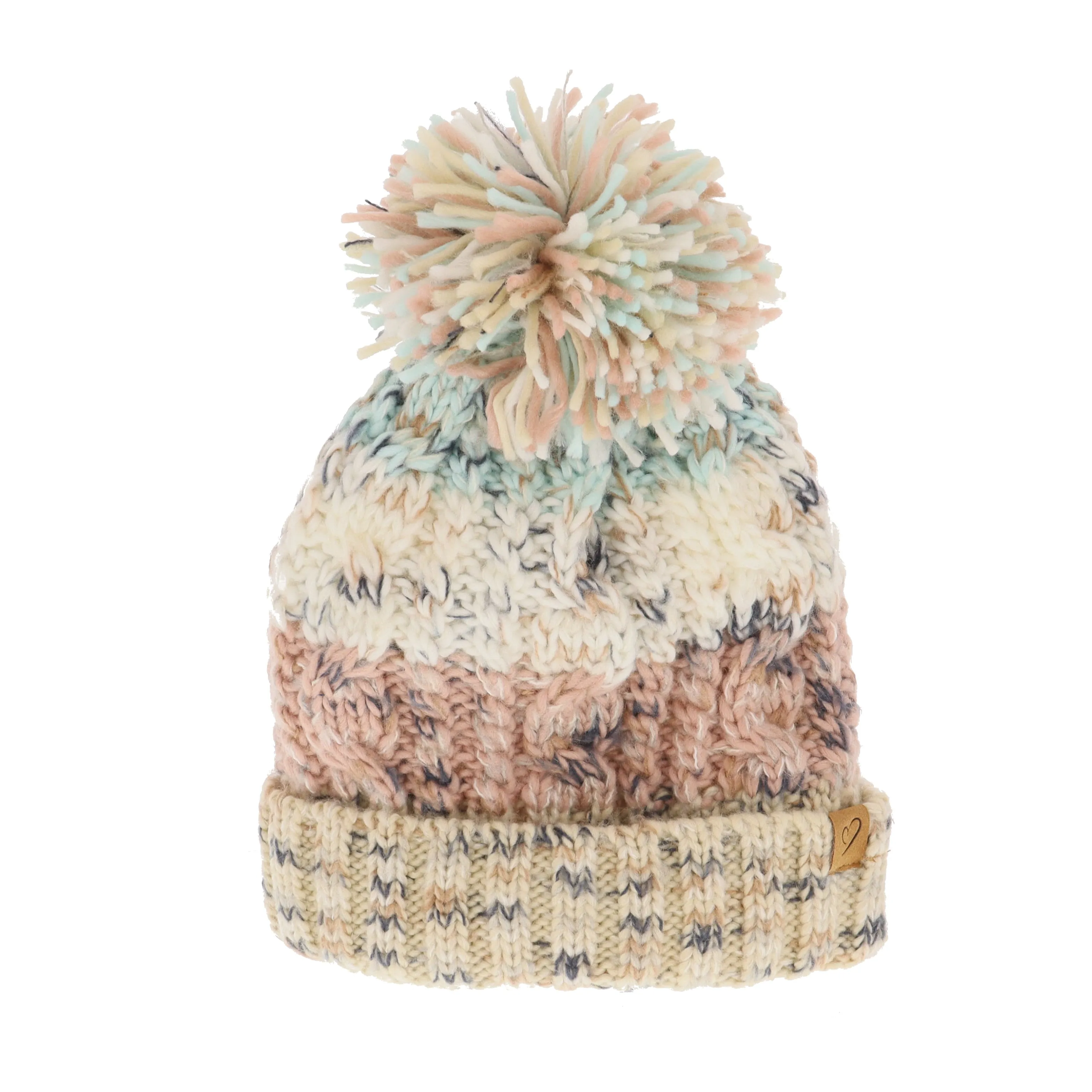 Colourful Ladies Chunky Knit Bobble Hat Fleece Lined (Cream)