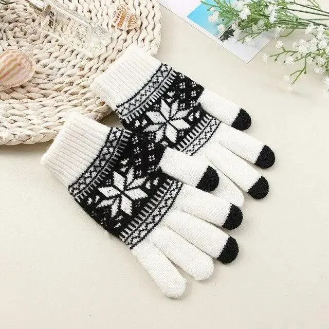 Creative New  Fashion Snow Printing Gloves Mobile Phone Touch Screen Knitted Gloves Winter Thick And Warm Gloves For Men And Women Touchscreen Gloves Stretch Knitted Mechanic Winter Warm Gloves