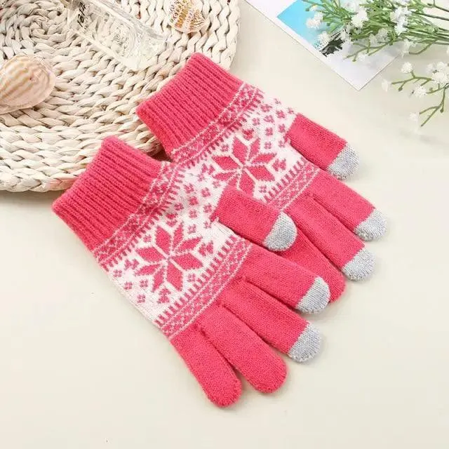 Creative New  Fashion Snow Printing Gloves Mobile Phone Touch Screen Knitted Gloves Winter Thick And Warm Gloves For Men And Women Touchscreen Gloves Stretch Knitted Mechanic Winter Warm Gloves