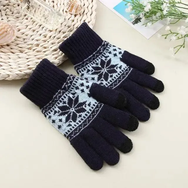 Creative New  Fashion Snow Printing Gloves Mobile Phone Touch Screen Knitted Gloves Winter Thick And Warm Gloves For Men And Women Touchscreen Gloves Stretch Knitted Mechanic Winter Warm Gloves