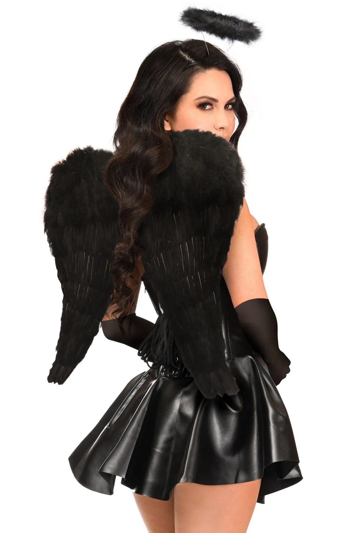 Deluxe Four Piece Faux Leather Dark Angel Corset Dress Costume