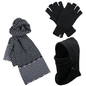 Dents 3pc Set Mens Black Thermal Windproof Beanie Hat Scarf Thinsulate Gloves