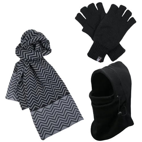 Dents 3pc Set Mens Black Thermal Windproof Beanie Hat Scarf Thinsulate Gloves