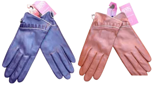 DENTS Ladies Sheepskin Lined Ruffle Piping Gloves Driving LL1017 Purple Cognac