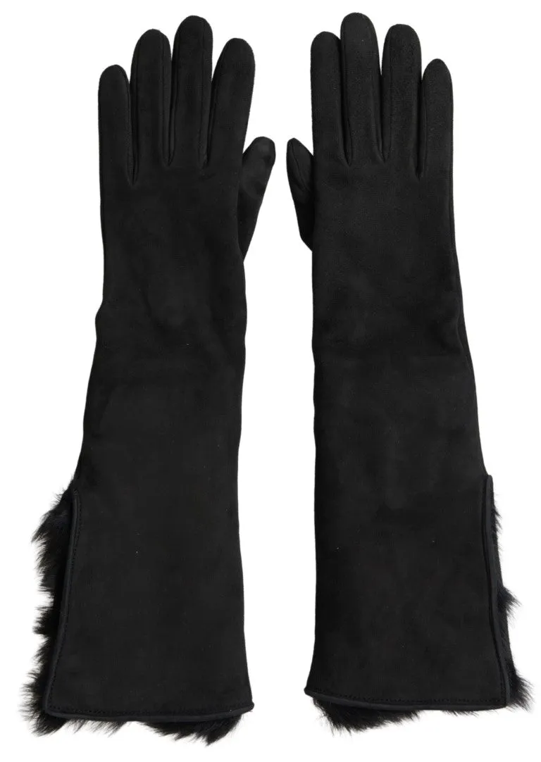 Dolce & Gabbana Elegant Leather Elbow Length Gloves With Fur Trim