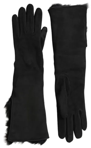 Dolce & Gabbana Elegant Leather Elbow Length Gloves With Fur Trim