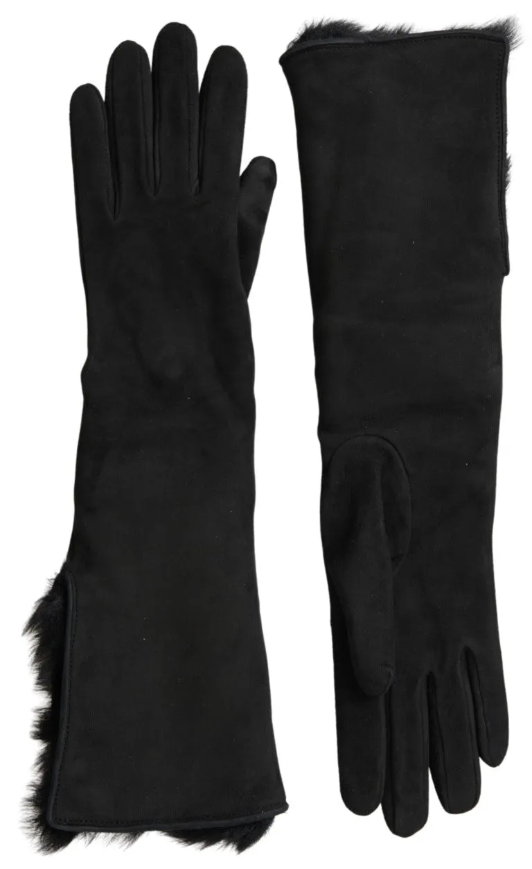 Dolce & Gabbana Elegant Leather Elbow Length Gloves With Fur Trim