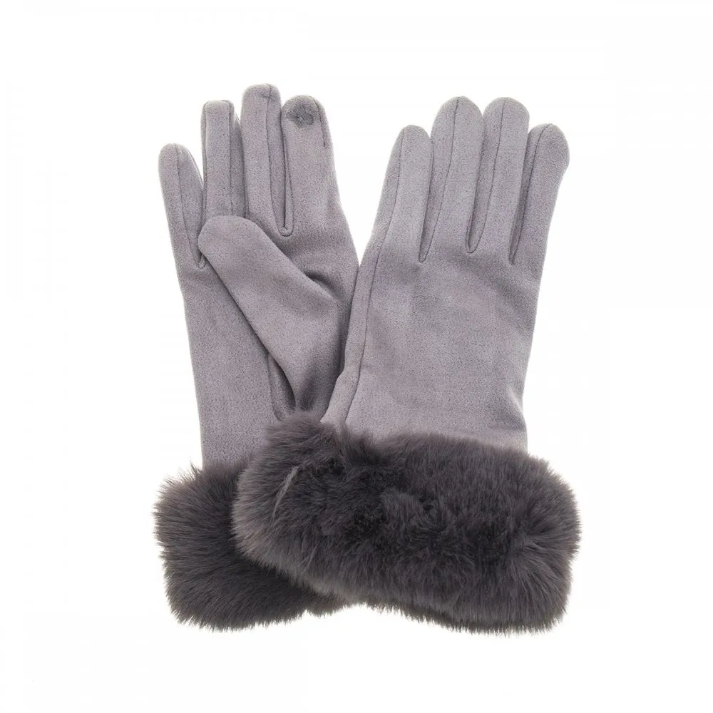 Dove & Slate Faux Suede Fur Trimmed Gloves