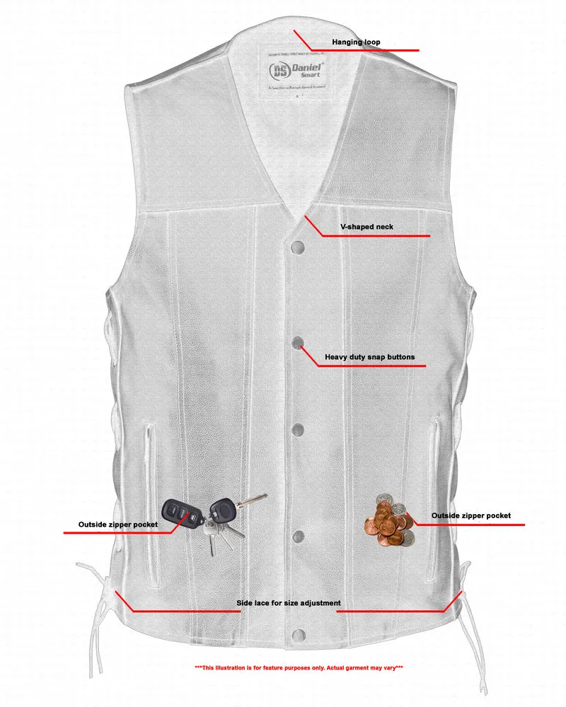 DS Men's Tall Classic Tapered Bottom Biker Leather Vest- Black