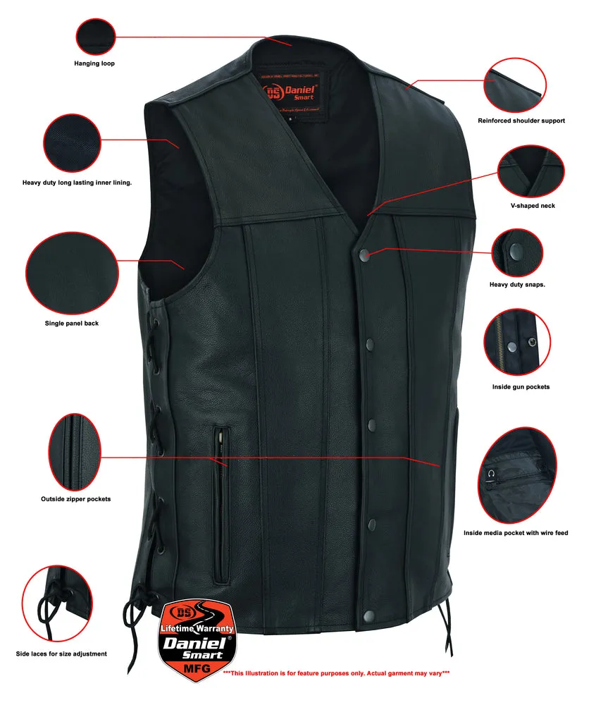 DS Men's Tall Classic Tapered Bottom Biker Leather Vest- Black