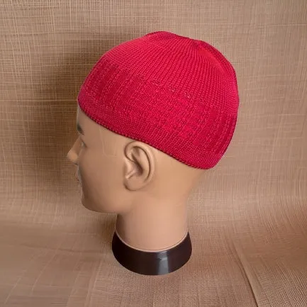 Elastic Knitted Solid Burgundy Kufi