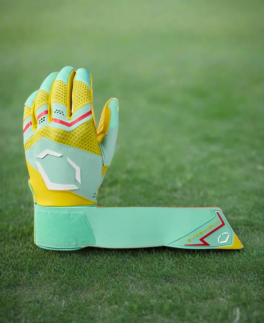 Evoshield Carbyne Batting Glove with Strap - Yellow/Seafoam/Red