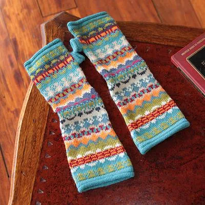 'Fantasy' Alpaca Wool Patterned Fingerless Mitt Gloves