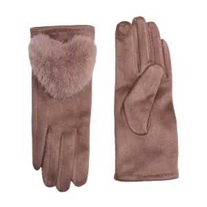 Faux Fur Taupe Heart Gloves