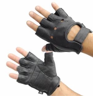 FINGERLESS LEATHER WORK GLOVES WITH GEL PADS