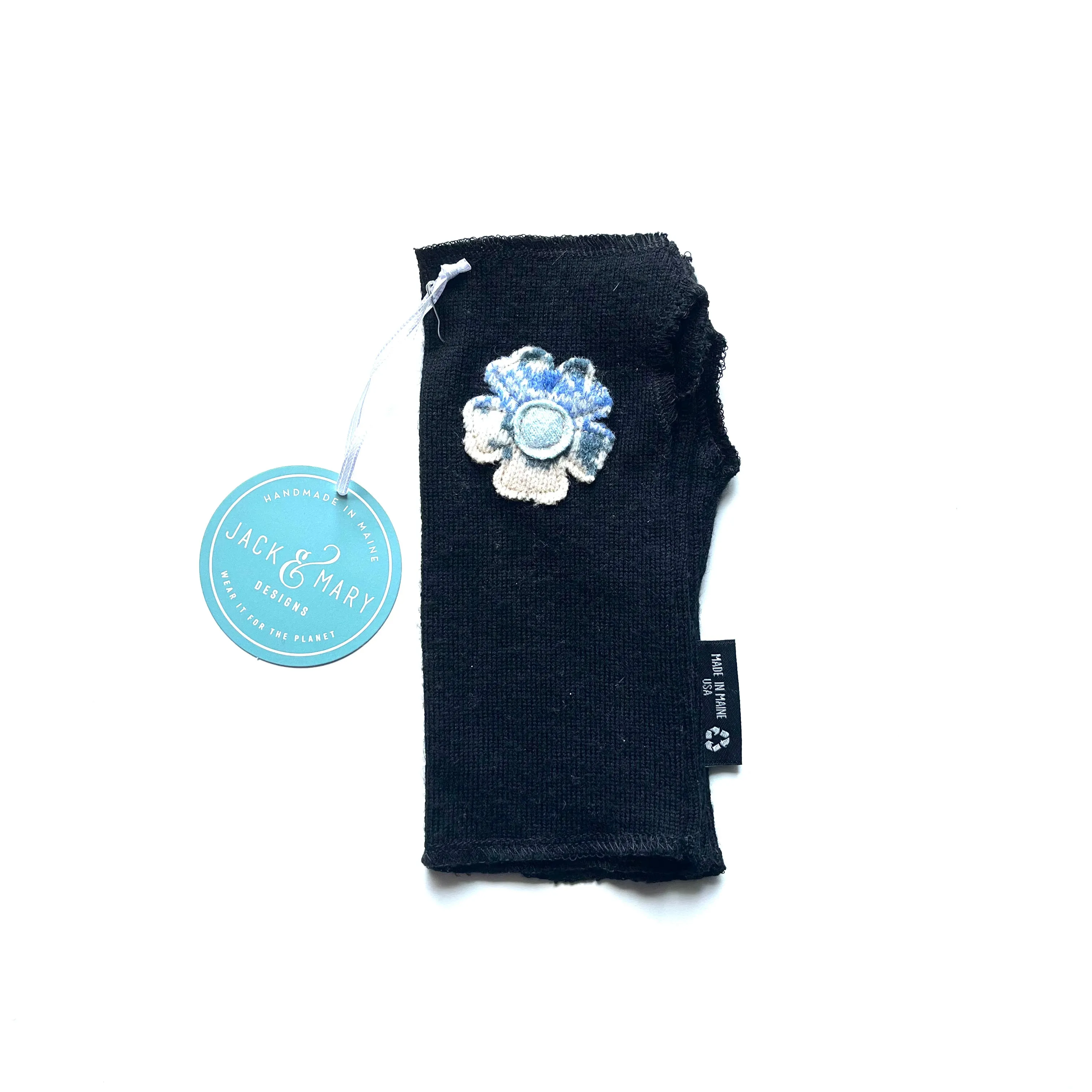 Fingerless Mittens Short, Black Merino Wool | 072