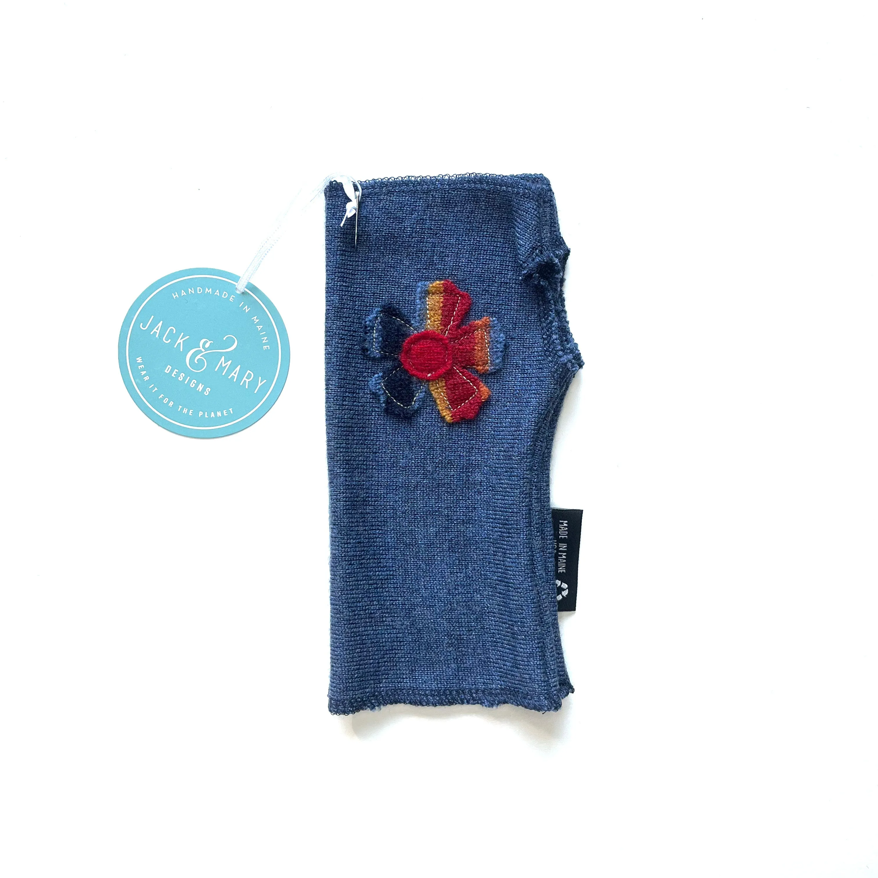 Fingerless Mittens Short, Blue Merino Wool | 067