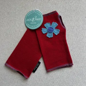 Fingerless Mittens Short, Red Merino Wool | 144