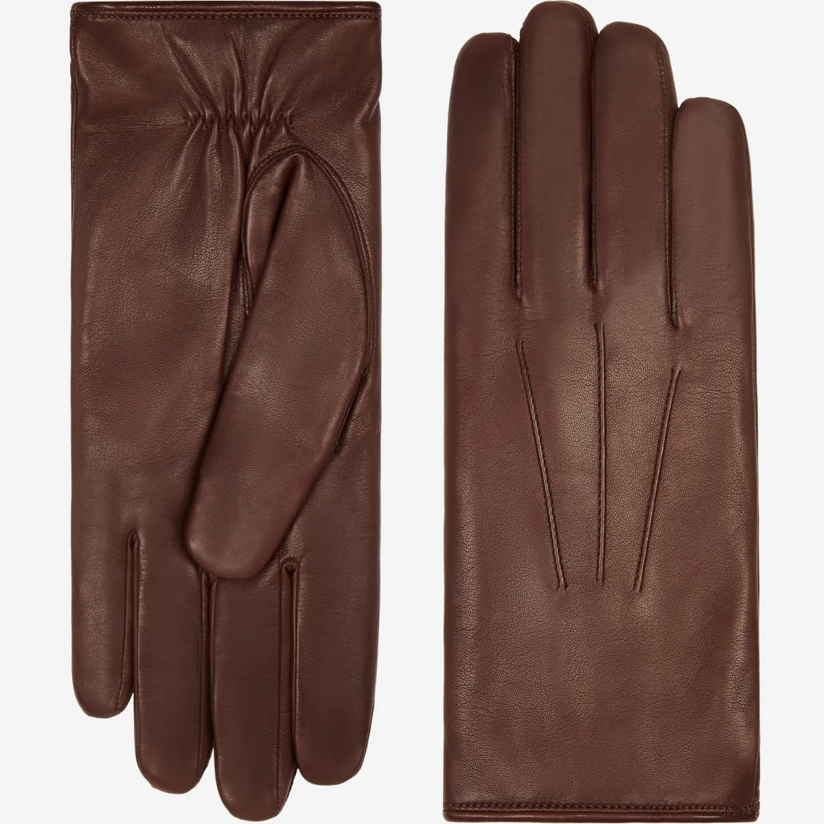 Francesca (brown) - Italian lambskin leather gloves with white rabbit fur lining