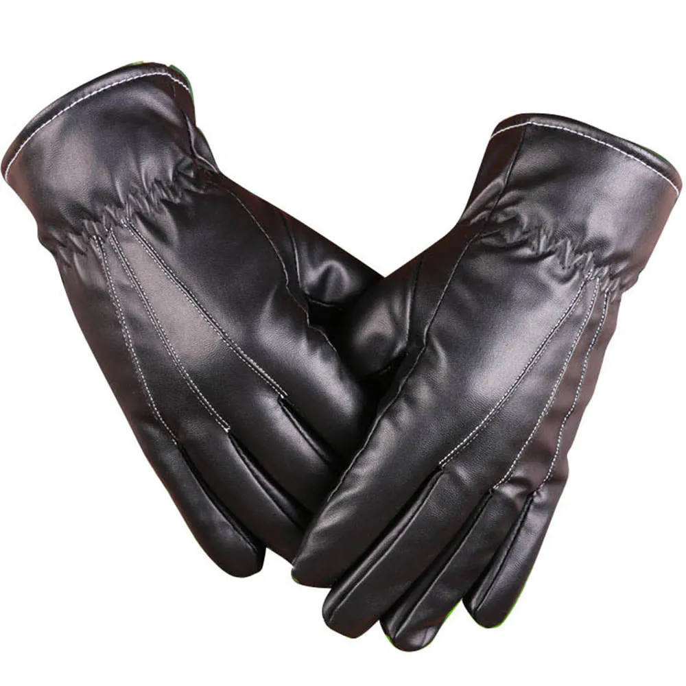 Full Finger Black Mens Leather Gloves for Winters -Touchscreen warm gloves - for Skiing or Driving