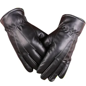 Full Finger Black Mens Leather Gloves for Winters -Touchscreen warm gloves - for Skiing or Driving