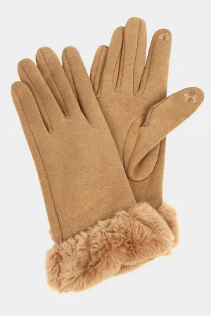 Fur Smart Touch Gloves-Tan