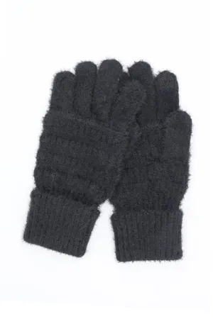 Fuzzy Cable Knit Smart Touch Gloves Black - Pack of 6