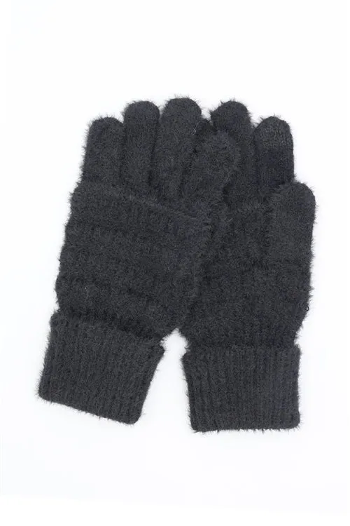 Fuzzy Cable Knit Smart Touch Gloves Black - Pack of 6