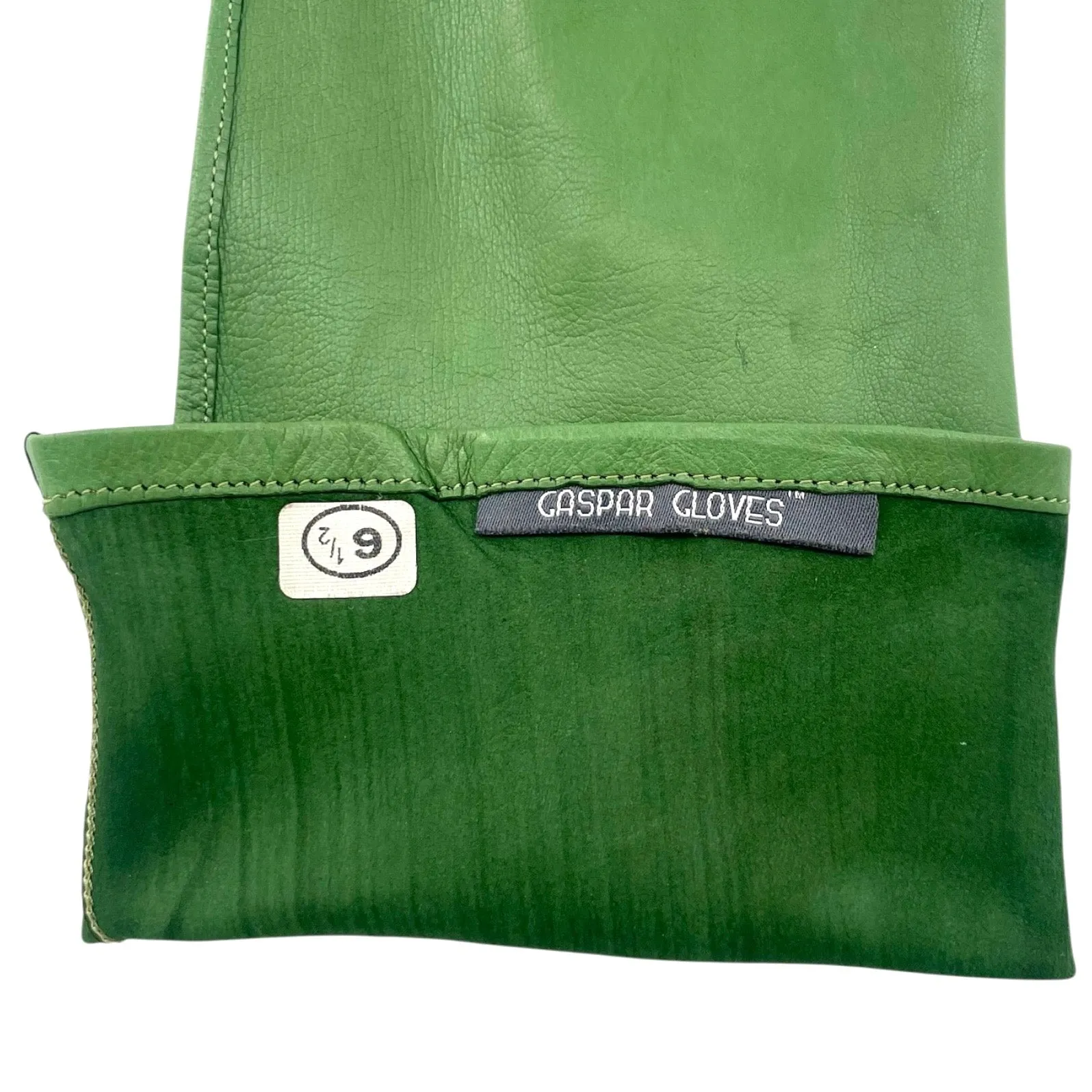 Gasper Gloves 2010s Green Leather Arm Length Gloves with Zipper