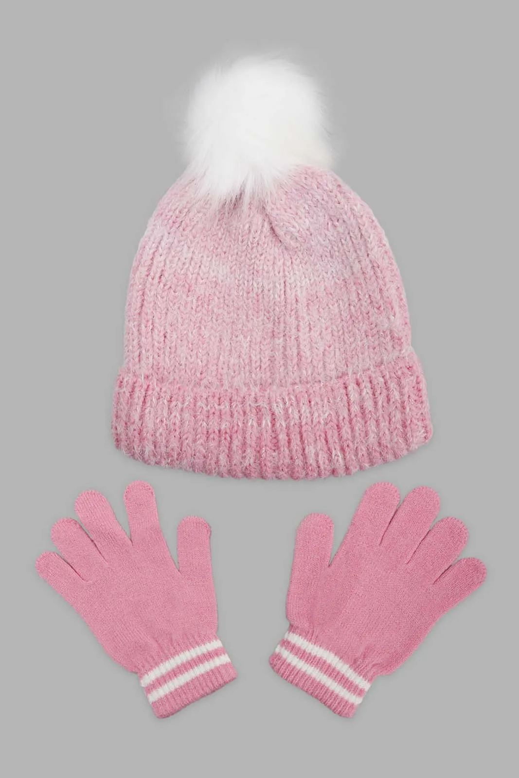 Girls Embellished Knitted Cap & Gloves (Pack Of 2)