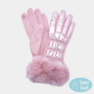 GL0024 - Faux Fur Cuff Puffer Smart Touch Gloves