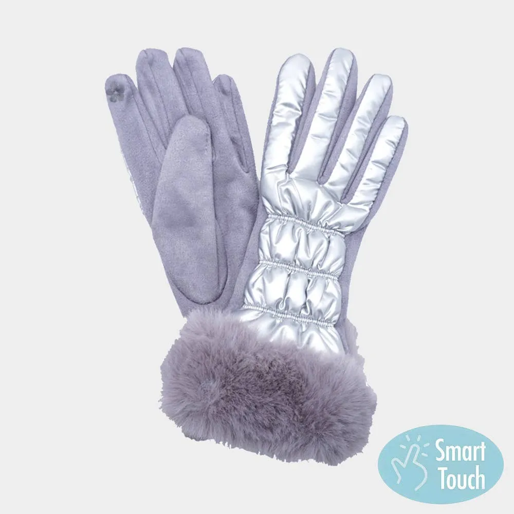 GL0024 - Faux Fur Cuff Puffer Smart Touch Gloves