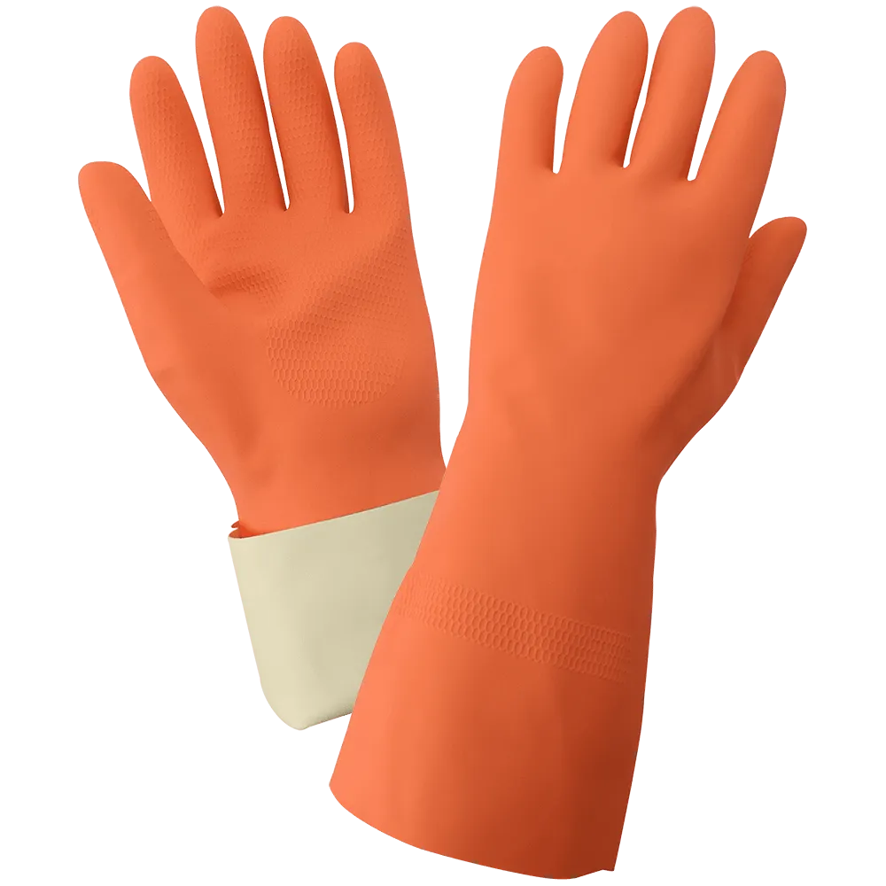 Global Glove & Safety 30FT FrogWear® Heavy 30 Mil Flock Lined Orange Rubber Latex with Honeycomb Pattern Grip Unsupported Gloves