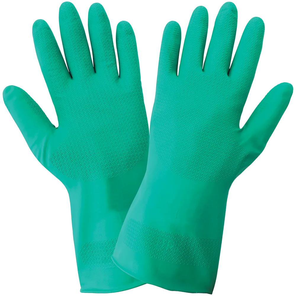 Global Glove & Safety 511AMB Ambidextrous, 11 Mil, 12 Inch, Unlined Green Nitrile Wave Pattern Grip Unsupported Gloves