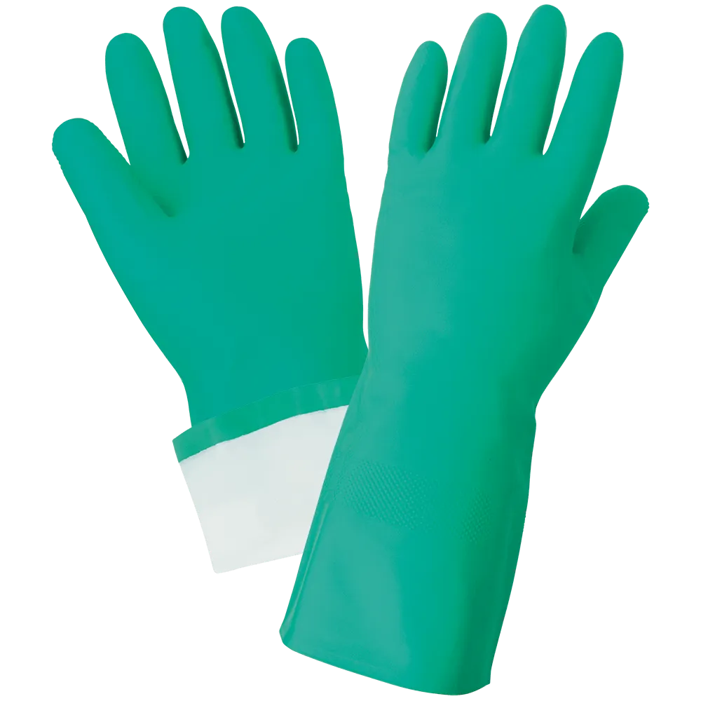 Global Glove & Safety 515F Flock Lined 15 Mil Green Nitrile Raised Diamond Pattern Grip Unsupported Gloves