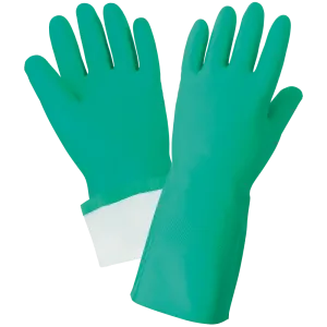 Global Glove & Safety 515F Flock Lined 15 Mil Green Nitrile Raised Diamond Pattern Grip Unsupported Gloves