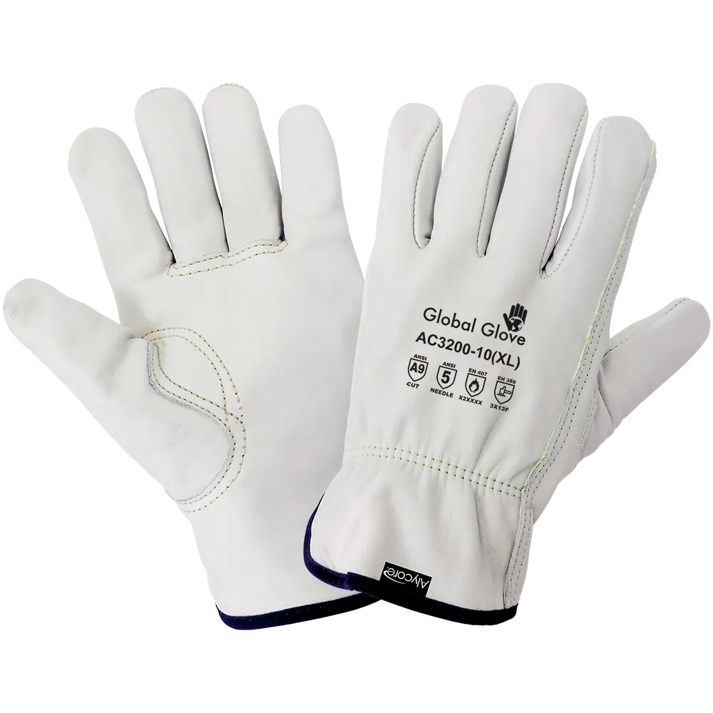 Global Glove & Safety AC3200 Cut and Hypodermic Needle Resistant Leather Gloves, Cut A9