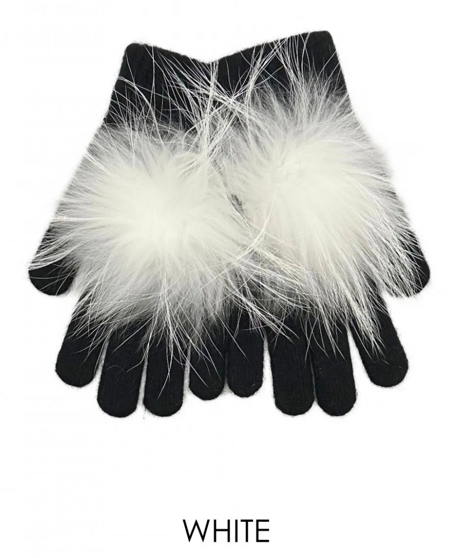 Gloves, Angora Wool with Genuine Fur Pom, Multiple Colors - Linda Richards - Style GL04