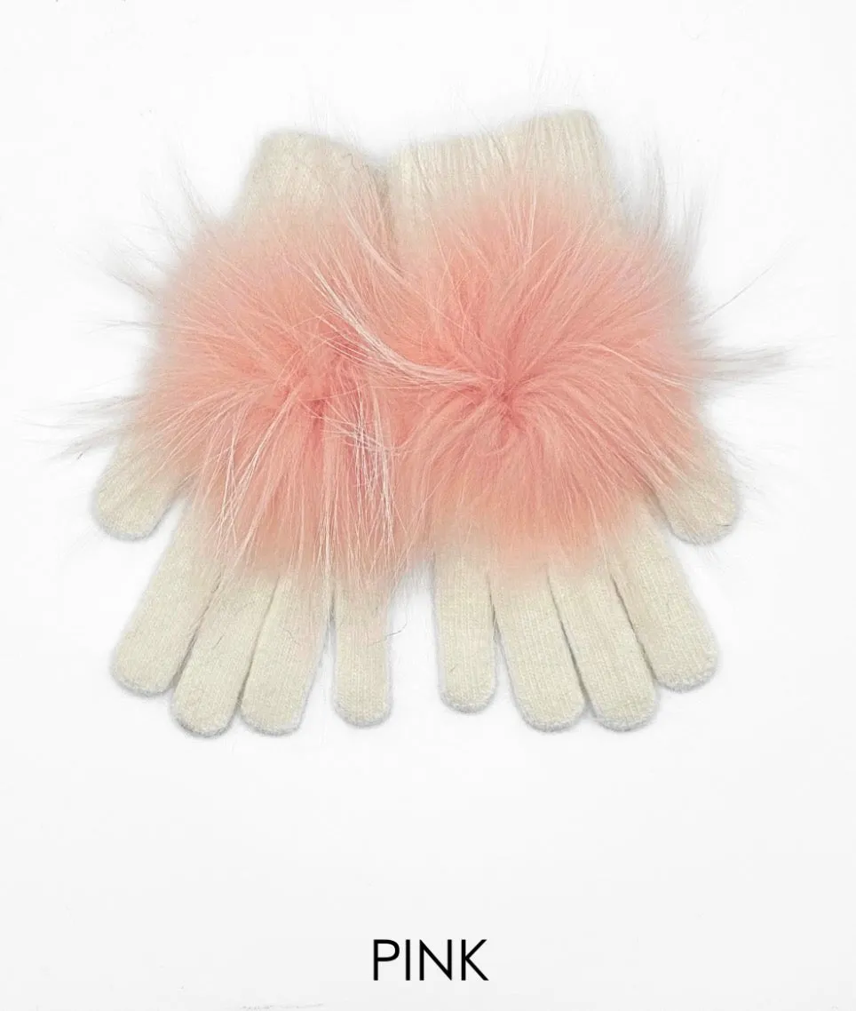 Gloves, Angora Wool with Genuine Fur Pom, Multiple Colors - Linda Richards - Style GL04