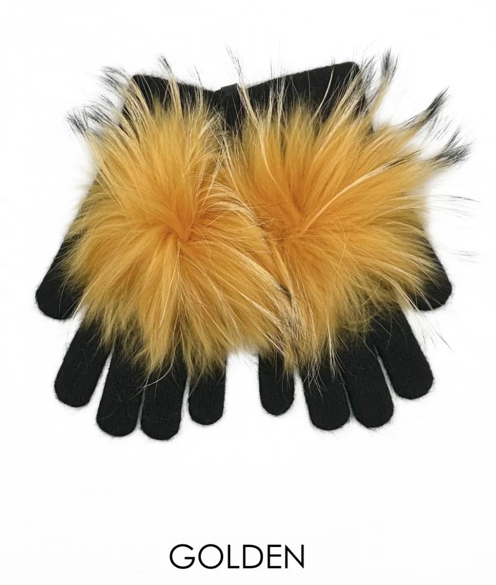Gloves, Angora Wool with Genuine Fur Pom, Multiple Colors - Linda Richards - Style GL04