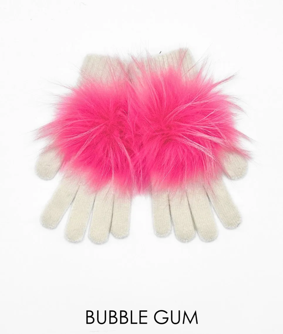 Gloves, Angora Wool with Genuine Fur Pom, Multiple Colors - Linda Richards - Style GL04