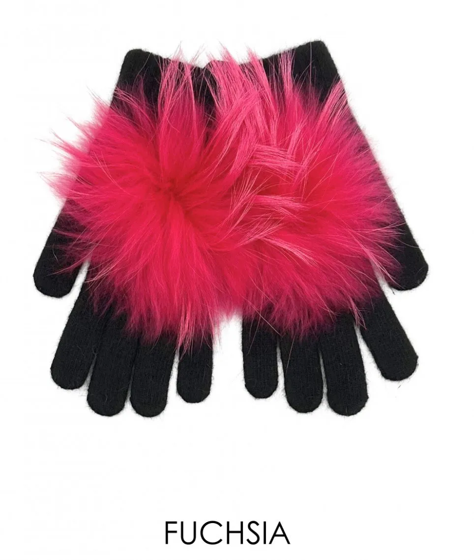 Gloves, Angora Wool with Genuine Fur Pom, Multiple Colors - Linda Richards - Style GL04